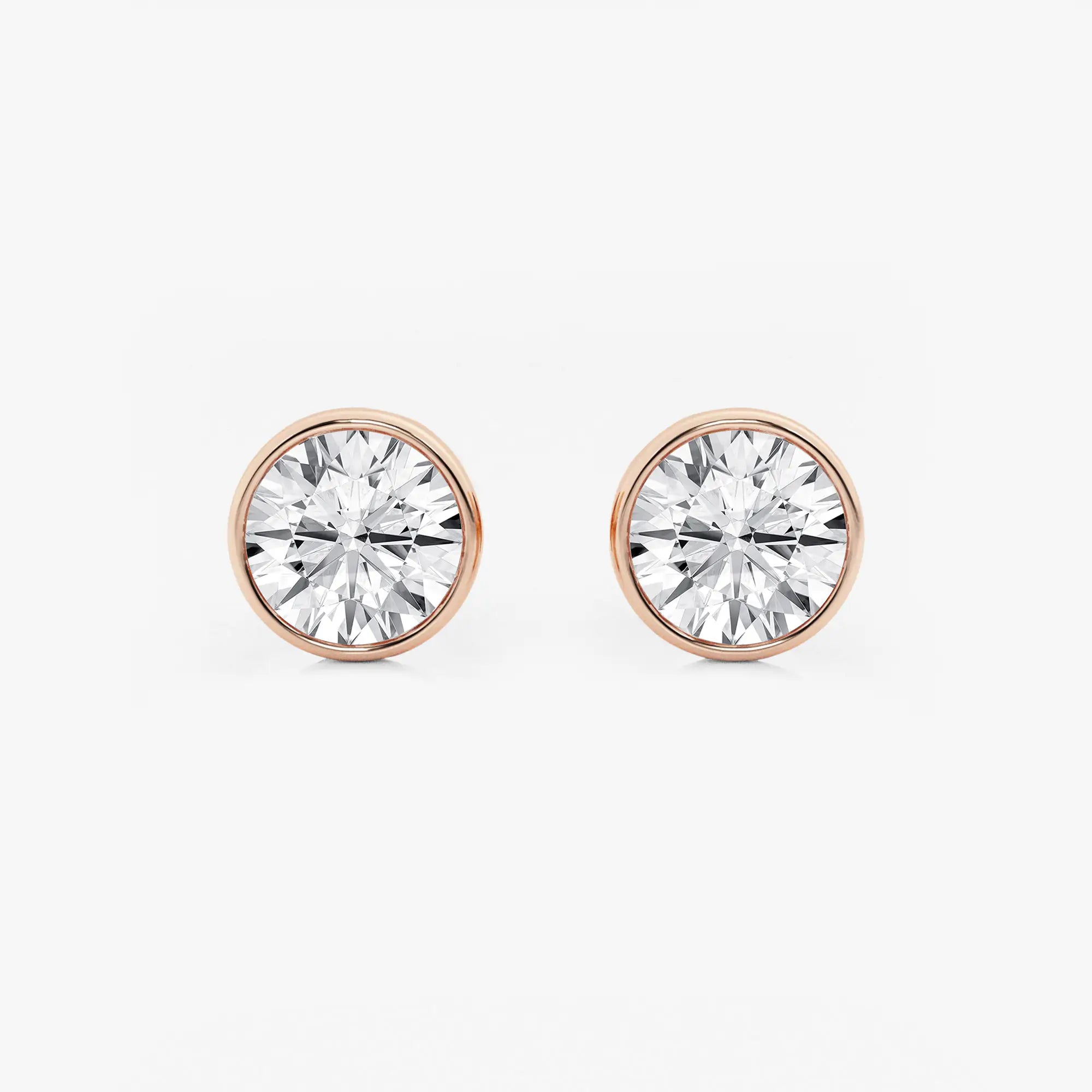 Round Lab Grown Diamond Bezel Set Solitaire Stud Earrings in Solid Gold