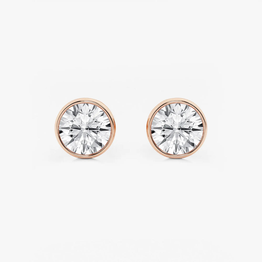 Round Lab Grown Diamond Bezel Set Solitaire Stud Earrings in Solid Gold