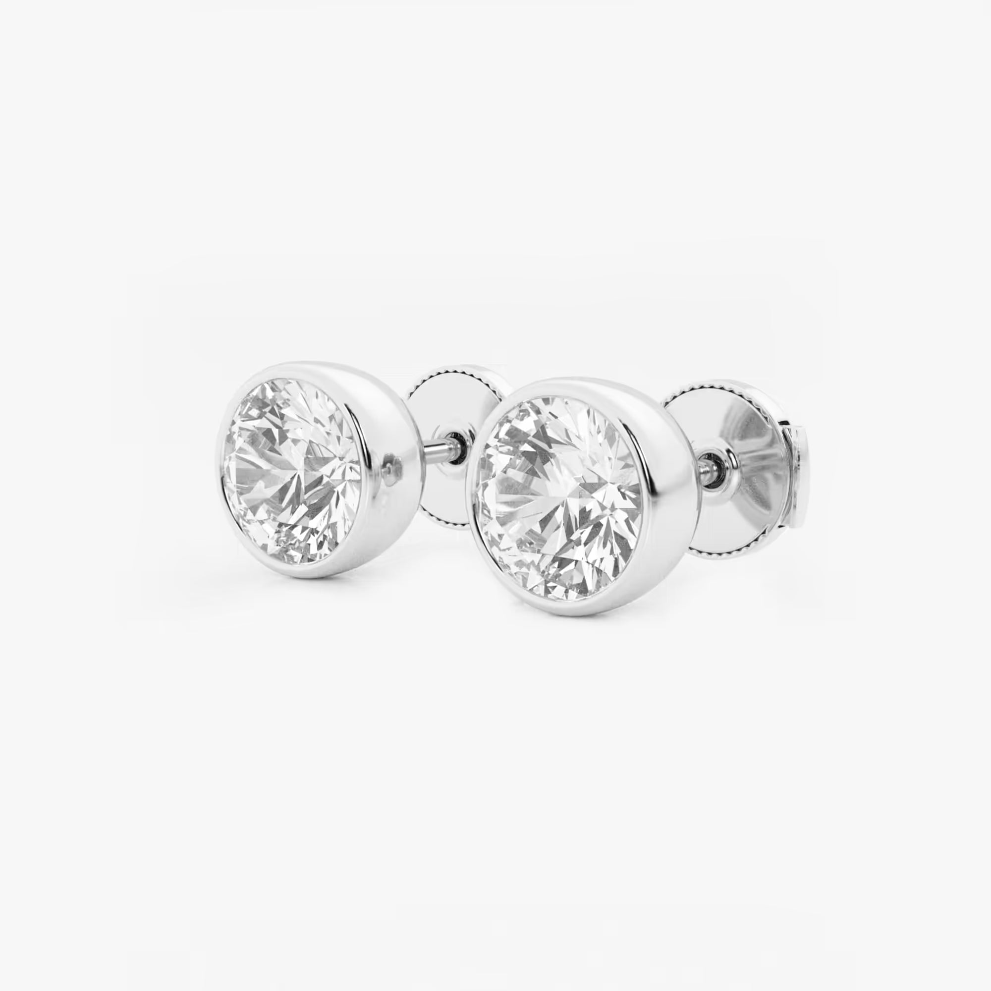 Round Lab Grown Diamond Bezel Set Solitaire Stud Earrings in Solid Gold