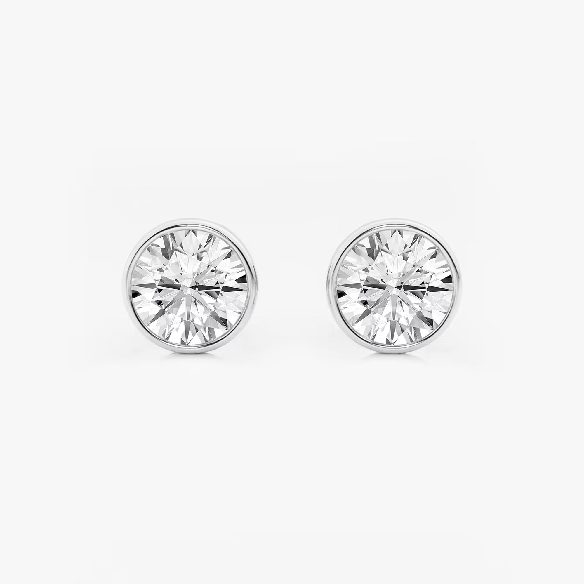 Round Lab Grown Diamond Bezel Set Solitaire Stud Earrings in Solid Gold