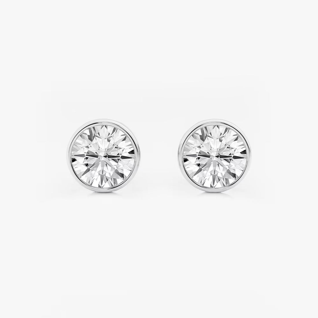 Round Lab Grown Diamond Bezel Set Solitaire Stud Earrings in Solid Gold