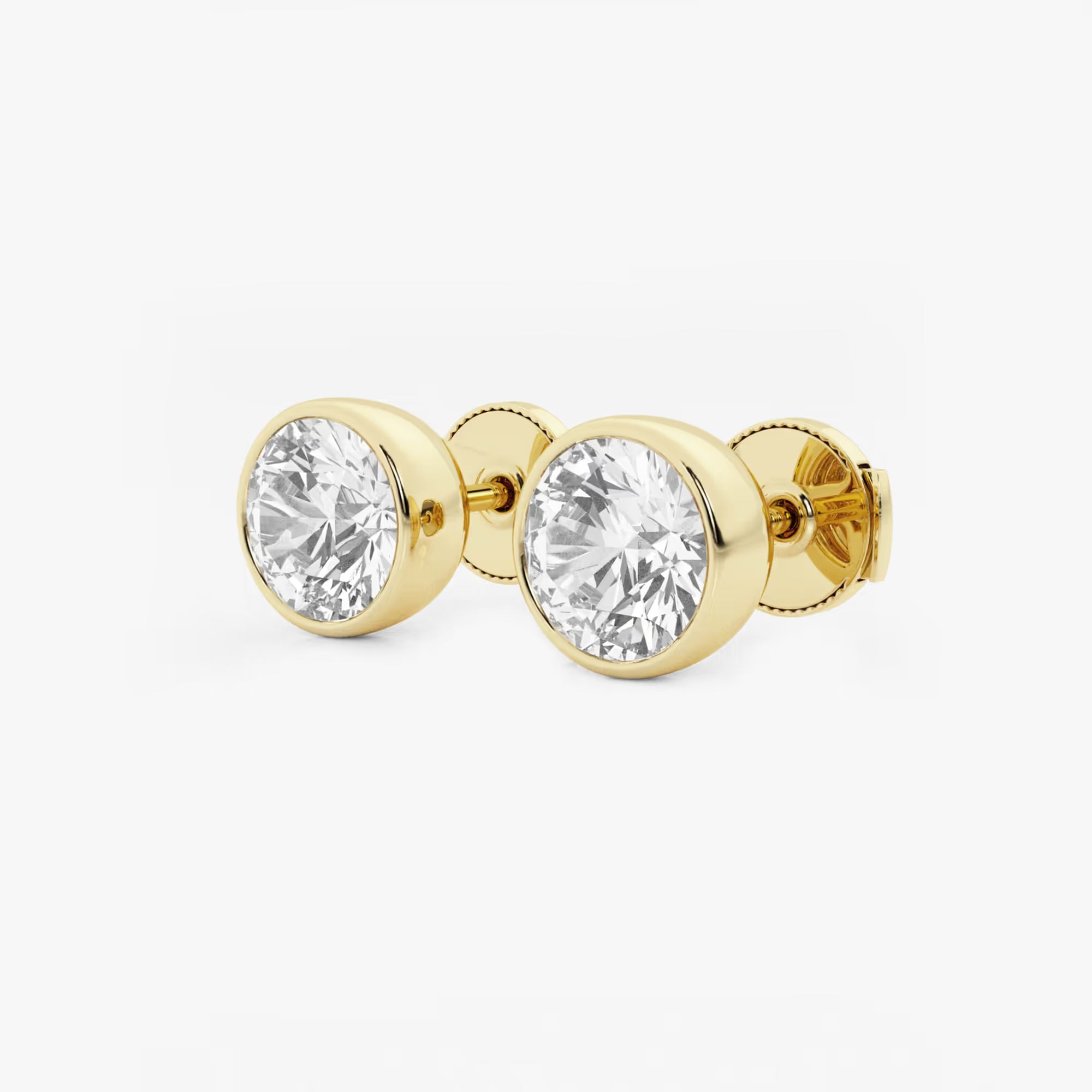 Round Lab Grown Diamond Bezel Set Solitaire Stud Earrings in Solid Gold
