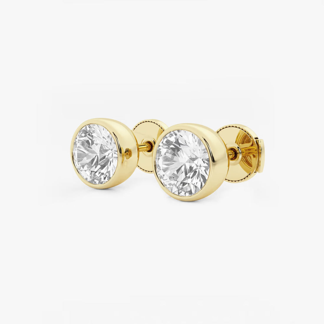 Round Lab Grown Diamond Bezel Set Solitaire Stud Earrings in Solid Gold