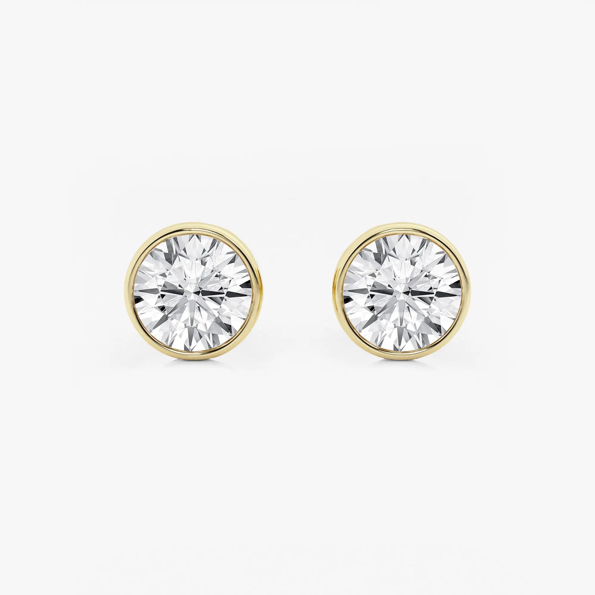 Round Lab Grown Diamond Bezel Set Solitaire Stud Earrings in Solid Gold