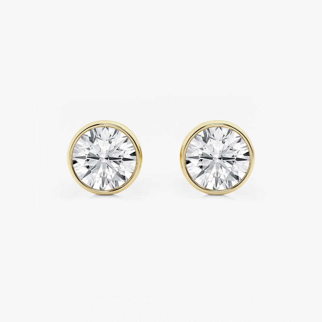 Round Lab Grown Diamond Bezel Set Solitaire Stud Earrings in Solid Gold