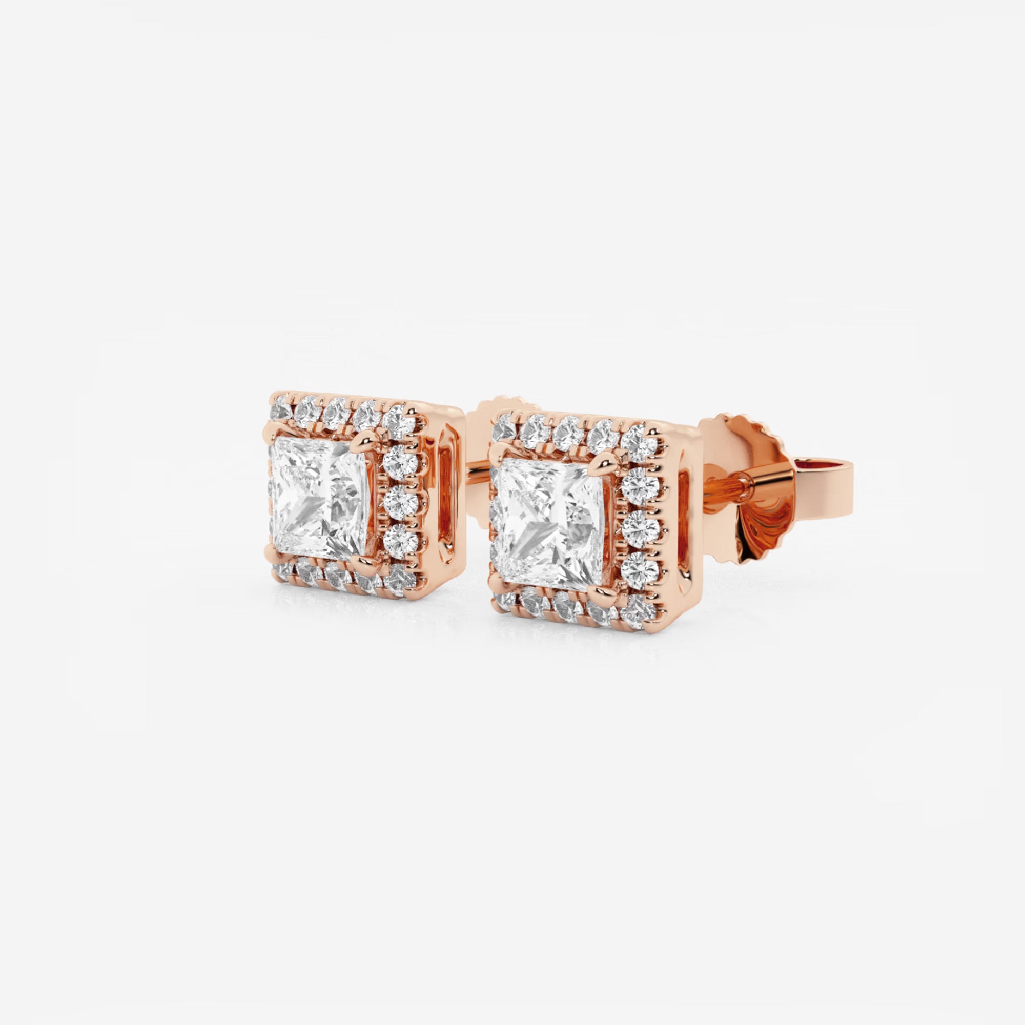 Royal Spark Princess Halo Diamond Stud Earrings