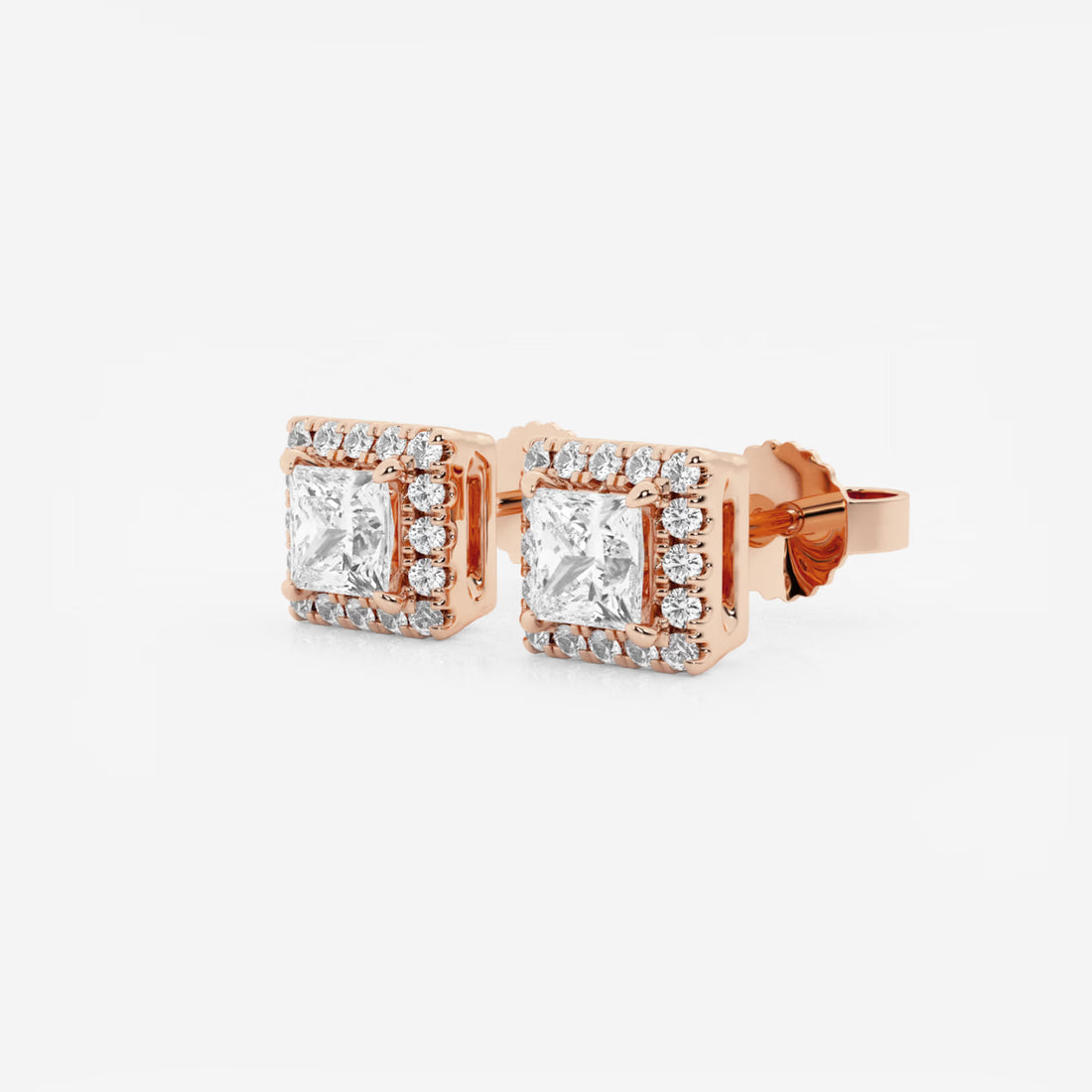 Royal Spark Princess Halo Diamond Stud Earrings