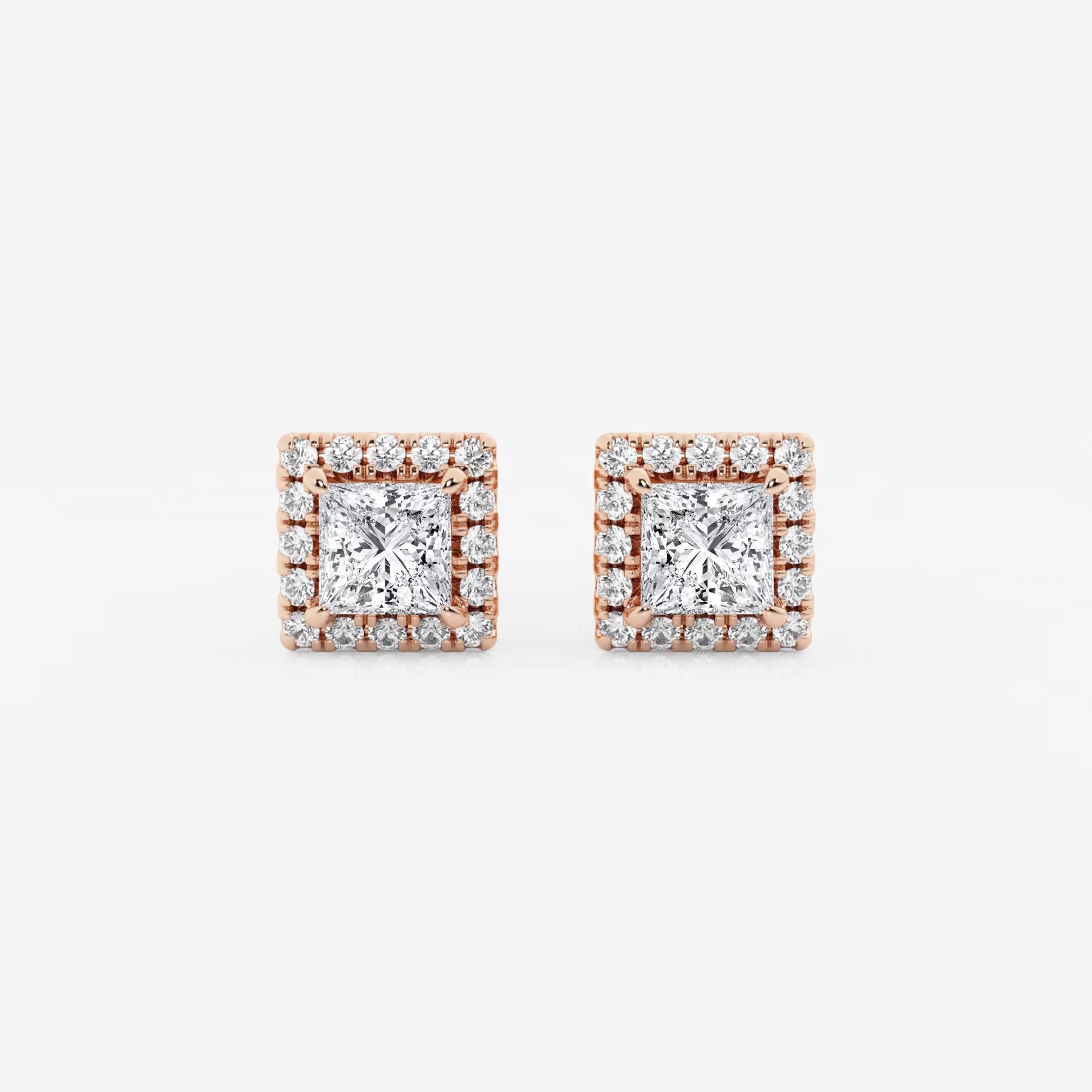 Royal Spark Princess Halo Diamond Stud Earrings