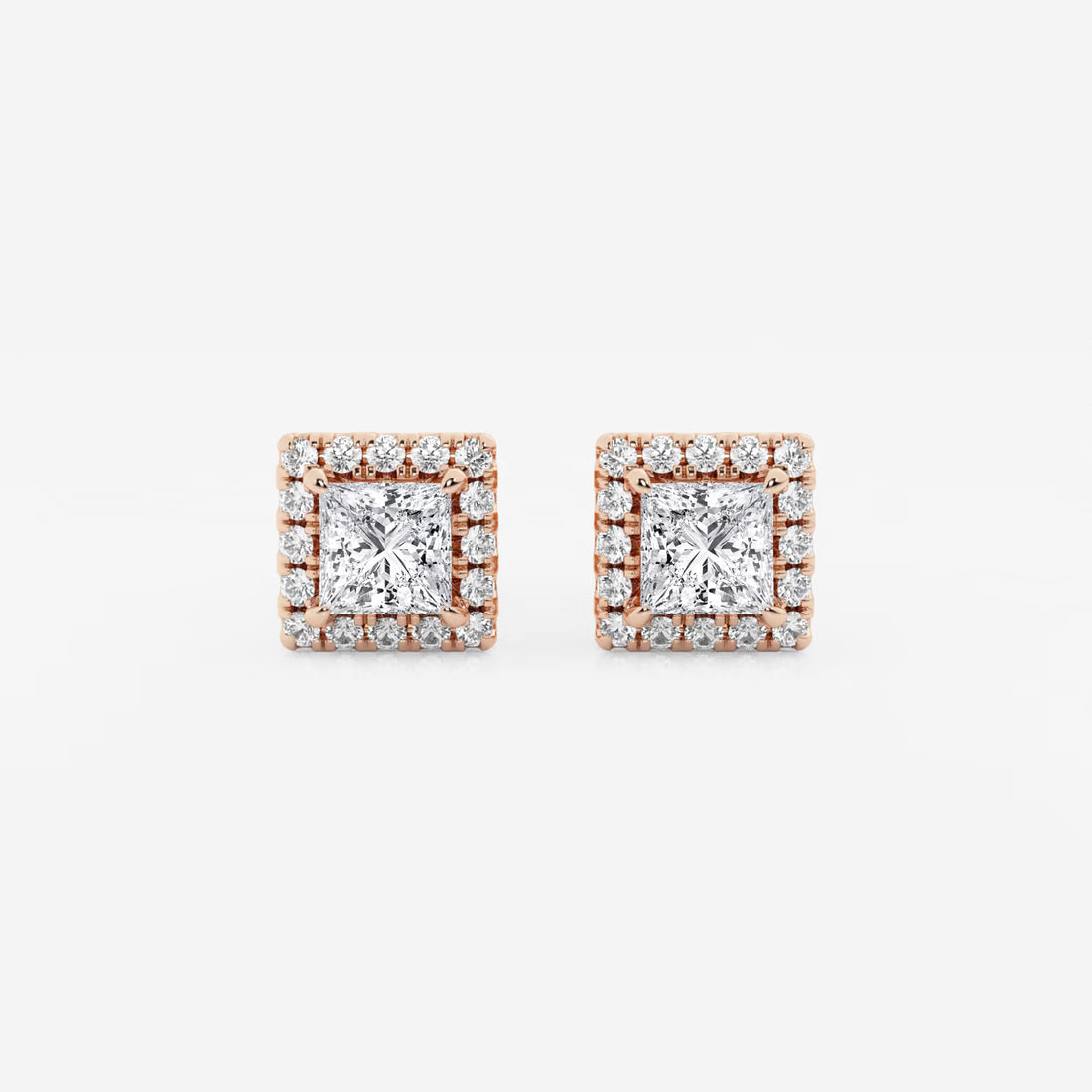 Royal Spark Princess Halo Diamond Stud Earrings