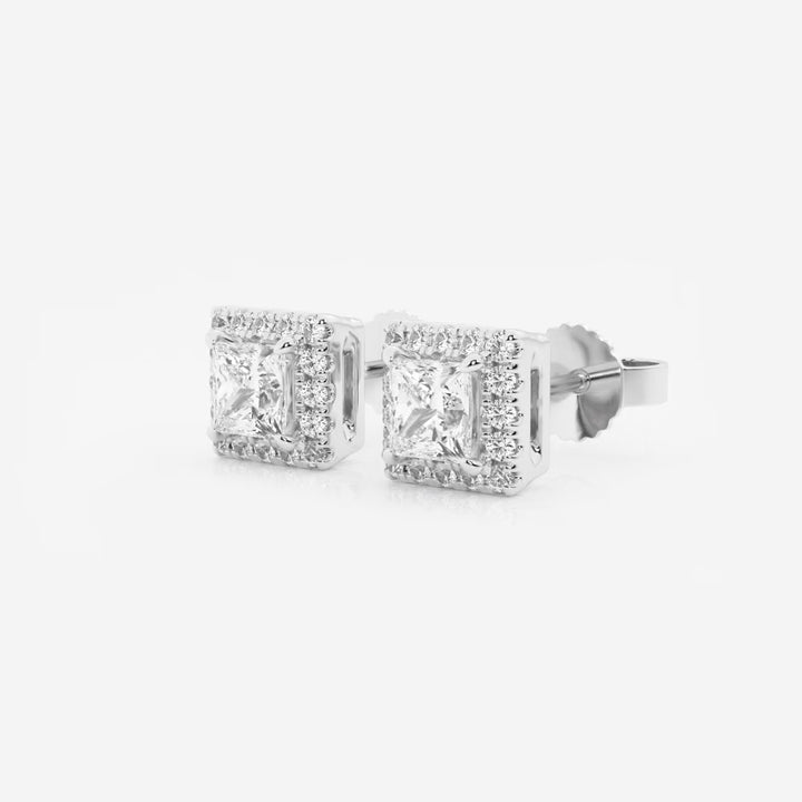 Royal Spark Princess Halo Diamond Stud Earrings