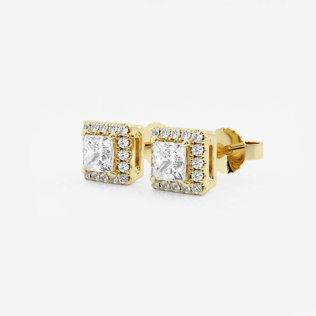 Royal Spark Princess Halo Diamond Stud Earrings