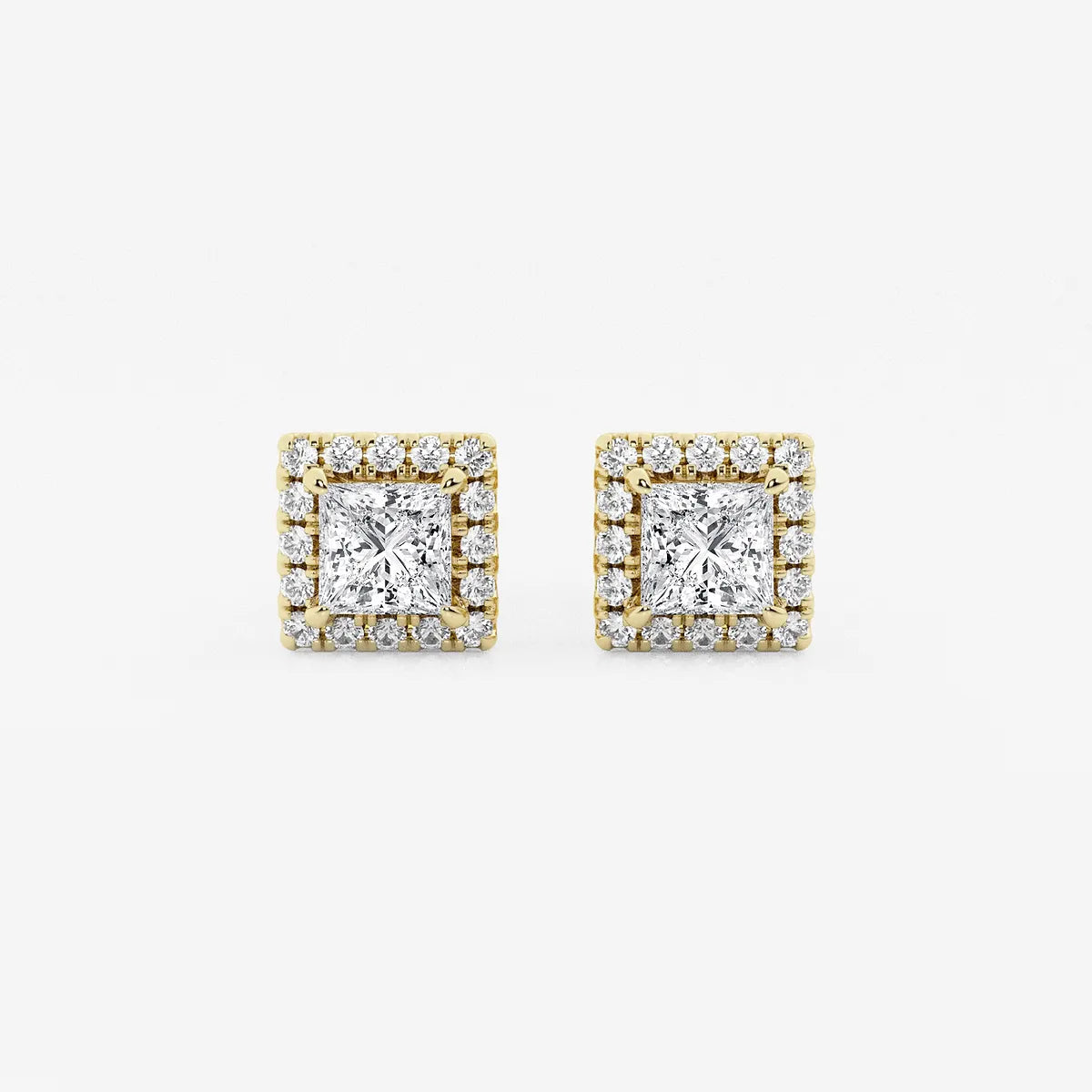 Royal Spark Princess Halo Diamond Stud Earrings