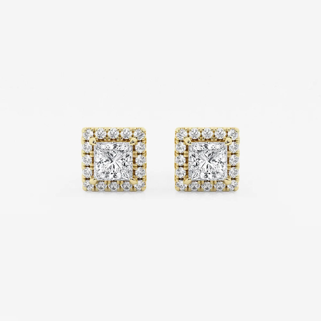 Royal Spark Princess Halo Diamond Stud Earrings