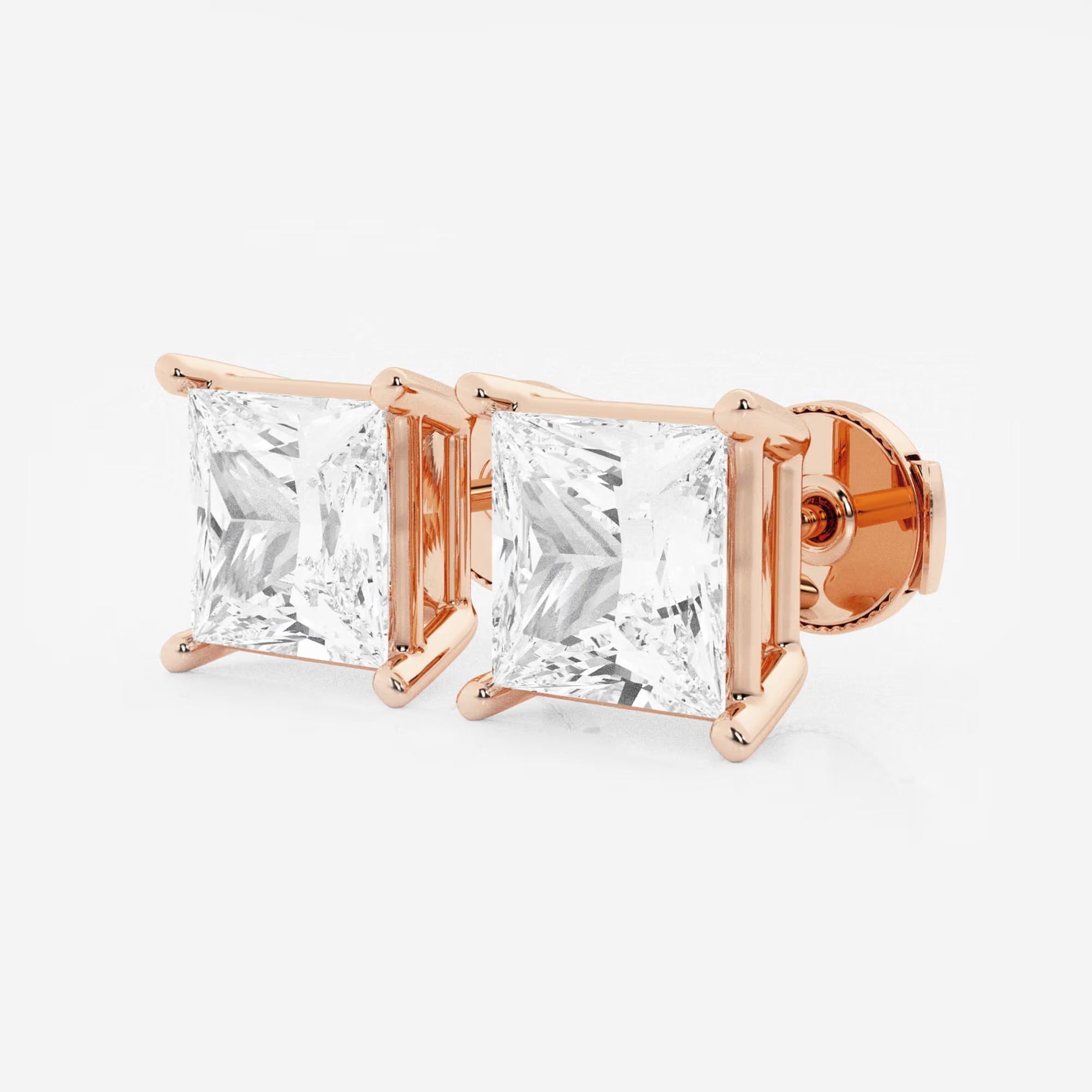 Princess Cut Lab Grown Diamond Solitaire Stud Earrings in 4 Prong Basket Setting