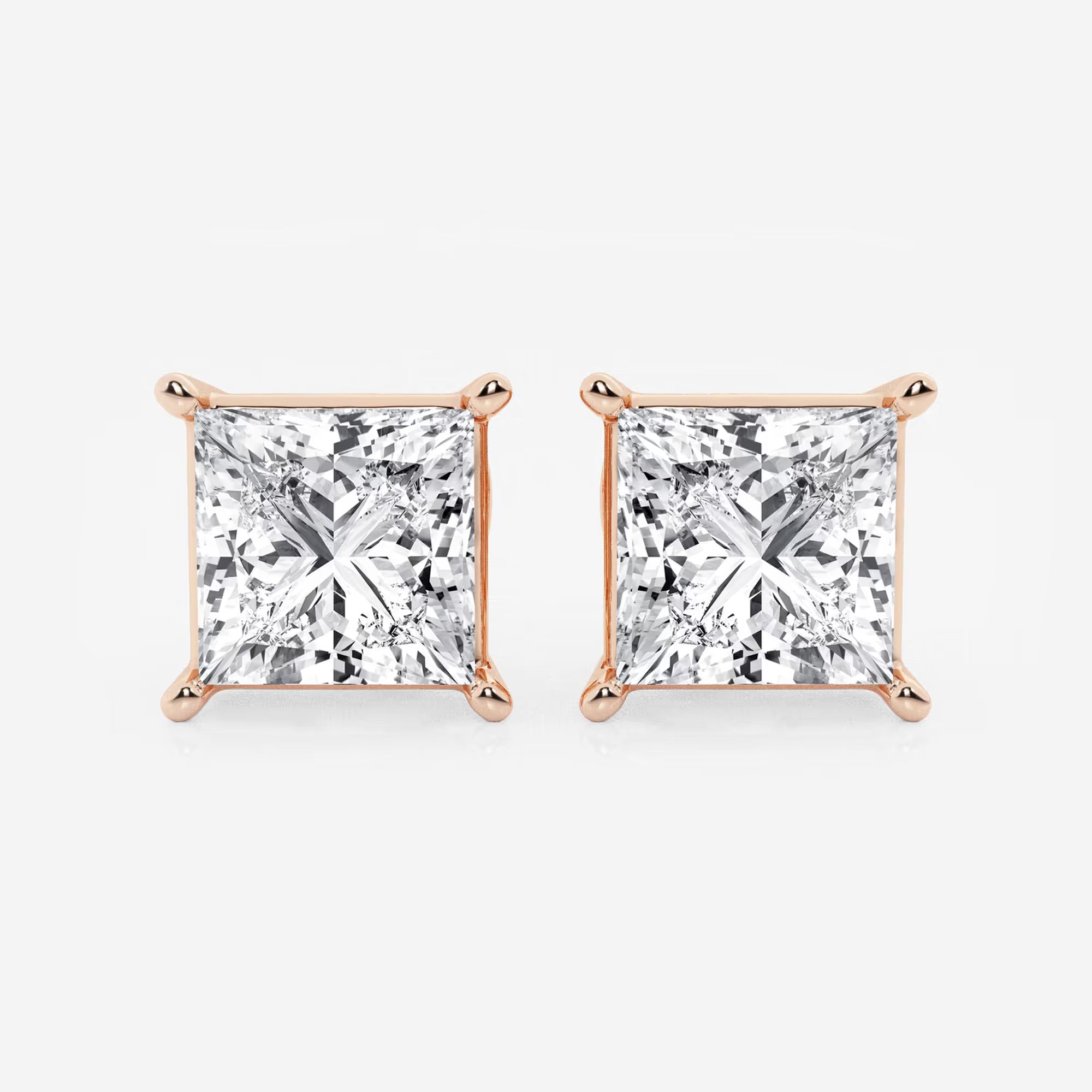 Princess Cut Lab Grown Diamond Solitaire Stud Earrings in 4 Prong Basket Setting