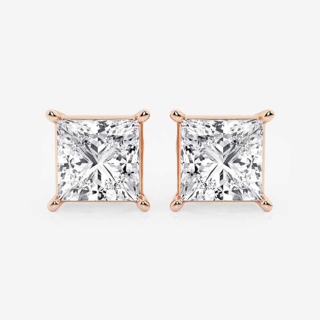 Princess Cut Lab Grown Diamond Solitaire Stud Earrings in 4 Prong Basket Setting