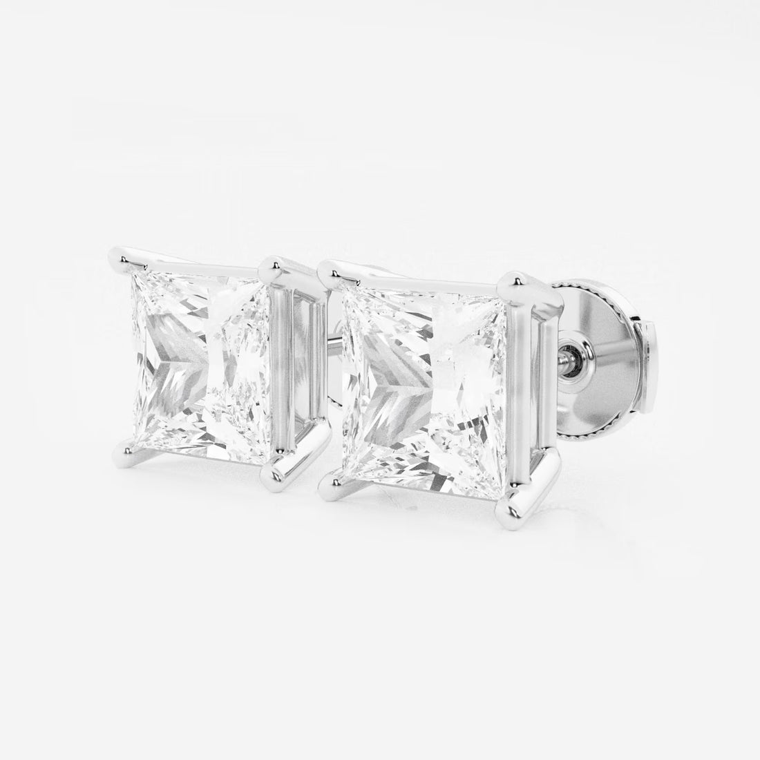Princess Cut Lab Grown Diamond Solitaire Stud Earrings in 4 Prong Basket Setting