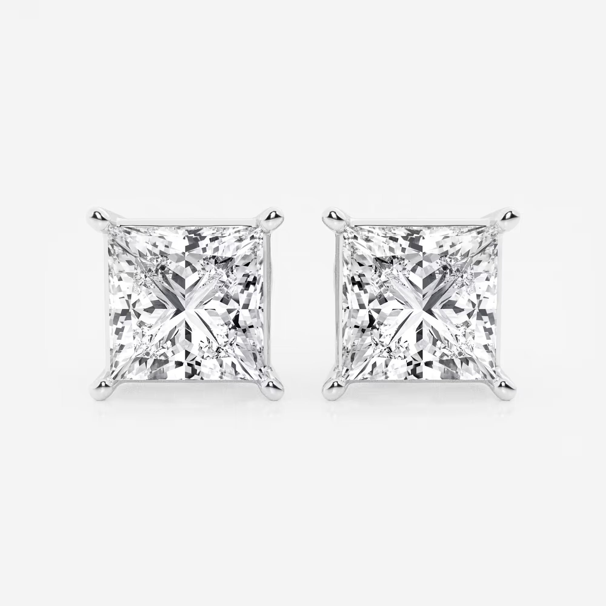 Princess Cut Lab Grown Diamond Solitaire Stud Earrings in 4 Prong Basket Setting