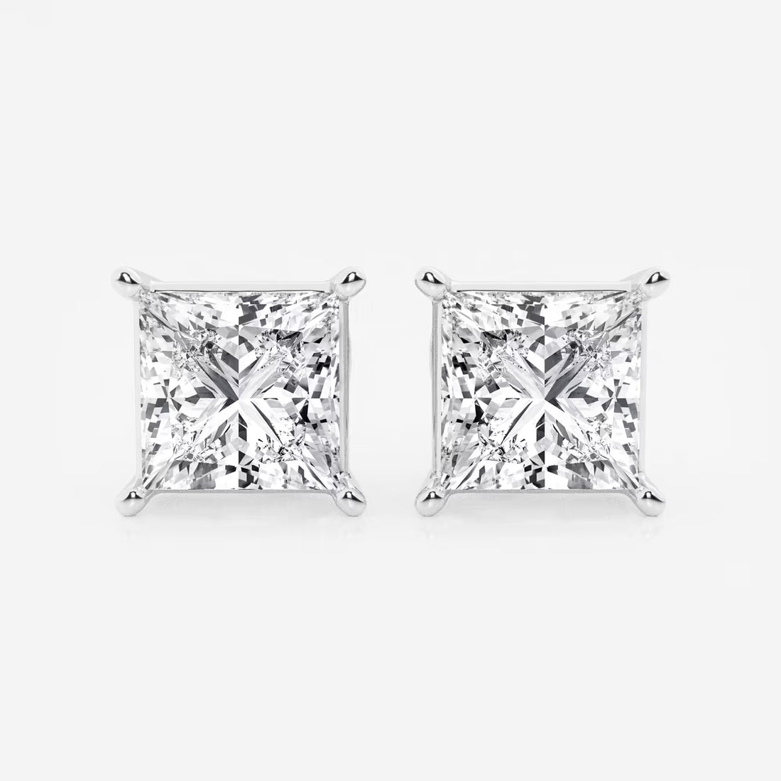 Princess Cut Lab Grown Diamond Solitaire Stud Earrings in 4 Prong Basket Setting