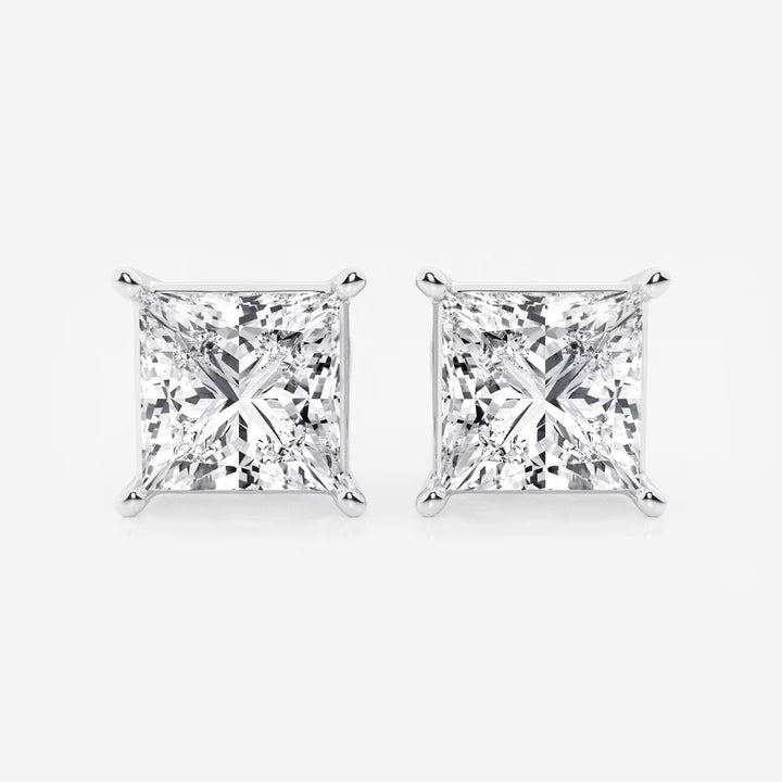 Princess Cut Lab Grown Diamond Solitaire Stud Earrings in 4 Prong Basket Setting