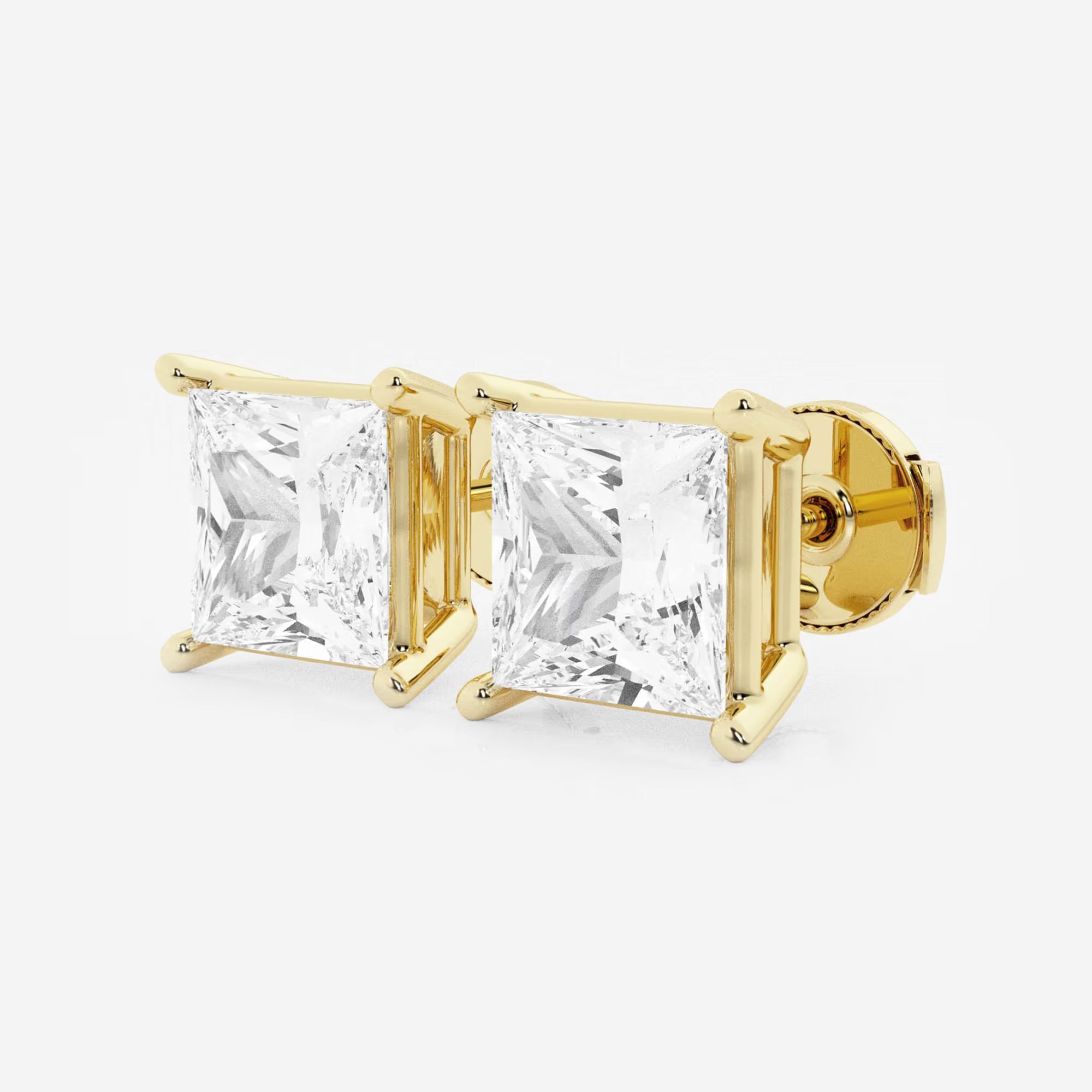 Princess Cut Lab Grown Diamond Solitaire Stud Earrings in 4 Prong Basket Setting