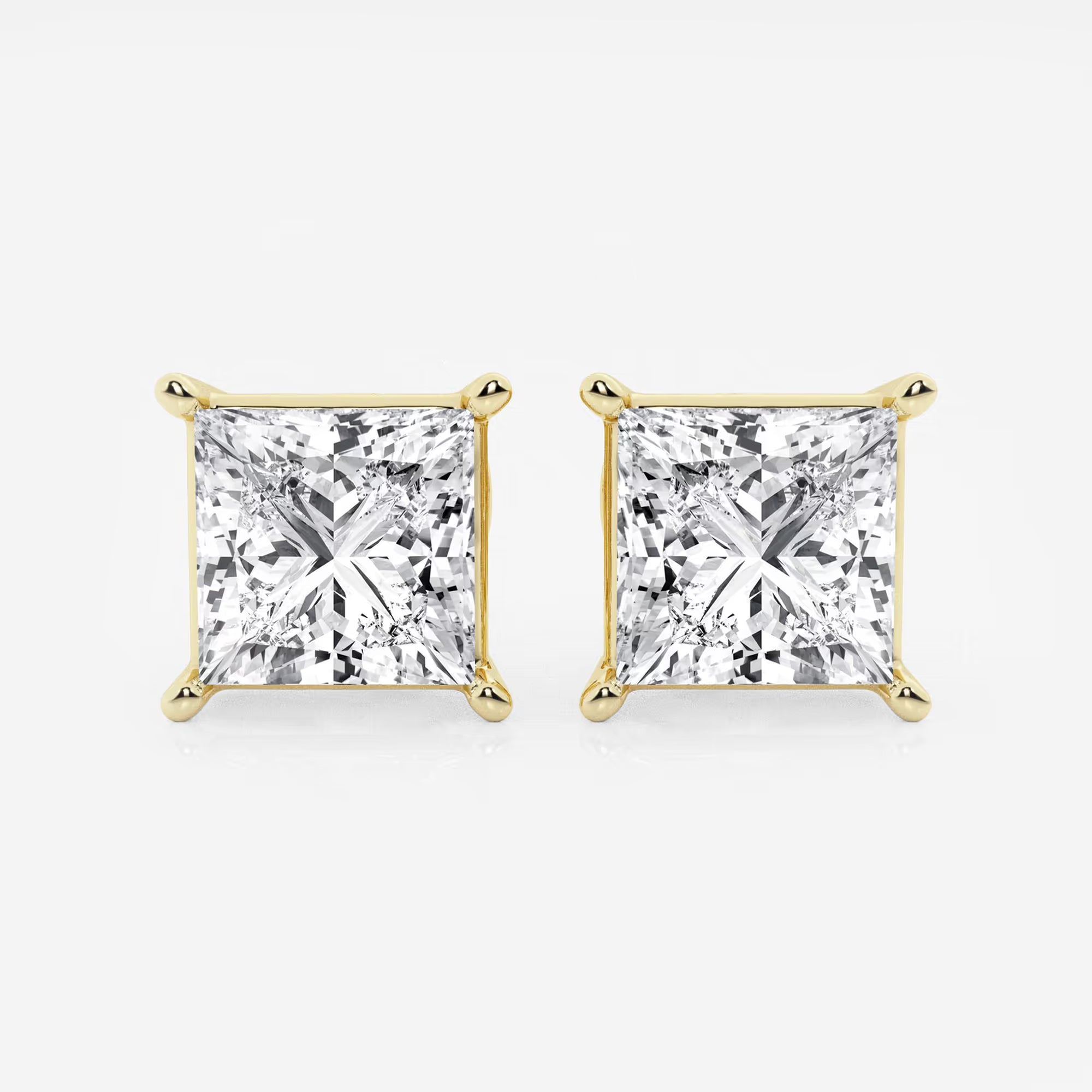 Princess Cut Lab Grown Diamond Solitaire Stud Earrings in 4 Prong Basket Setting
