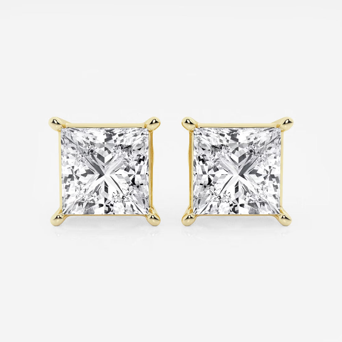 Princess Cut Lab Grown Diamond Solitaire Stud Earrings in 4 Prong Basket Setting
