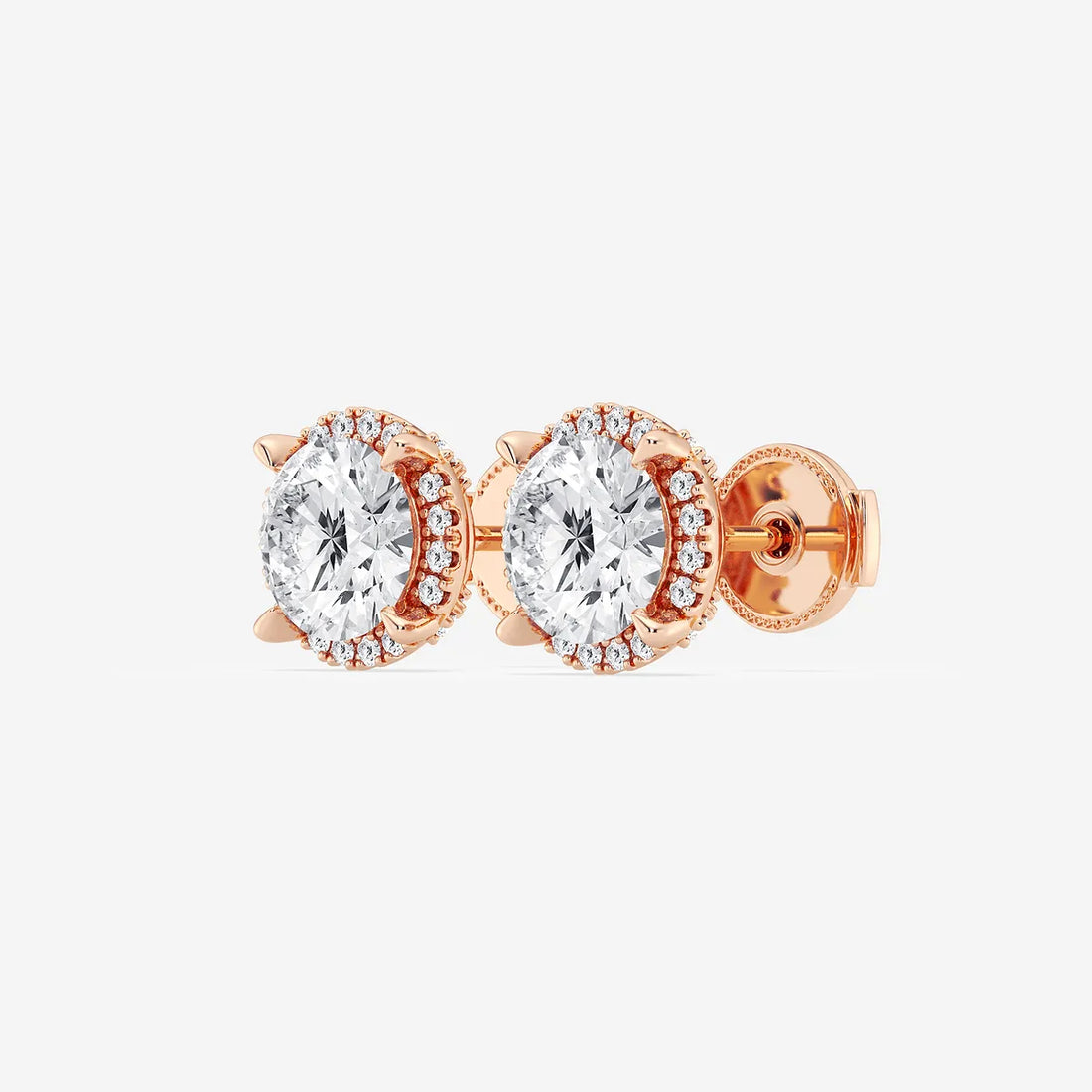 Radiant Shadow Halo Diamond Stud Earrings