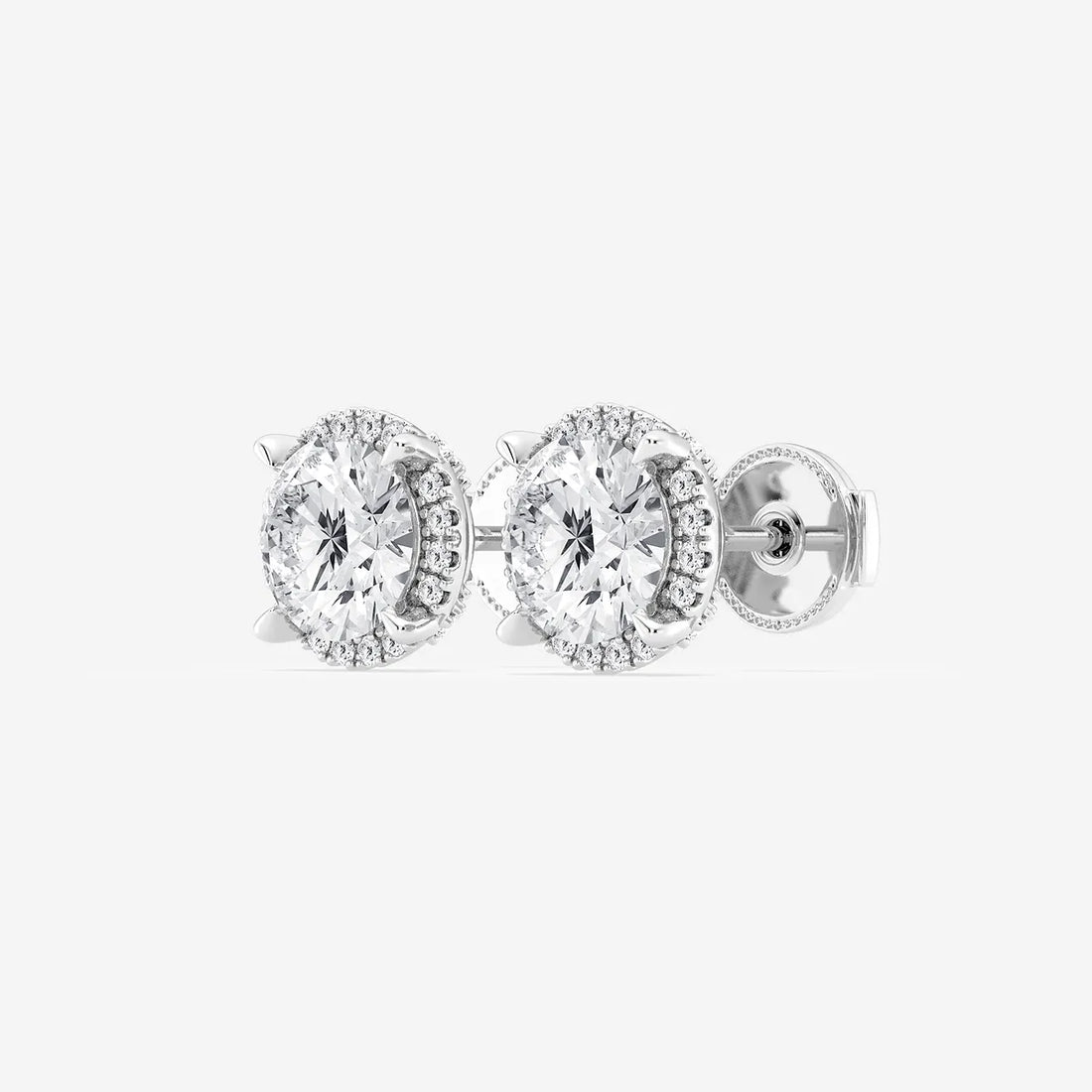 Radiant Shadow Halo Diamond Stud Earrings
