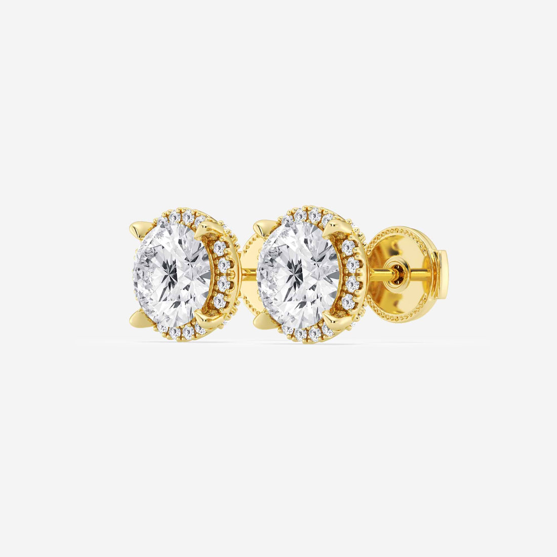 Radiant Shadow Halo Diamond Stud Earrings