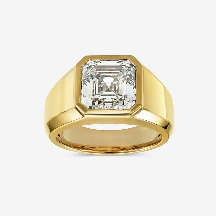 Refined Men's Asscher Lab Grown Diamond Bezel Set Solitaire Engagement Ring