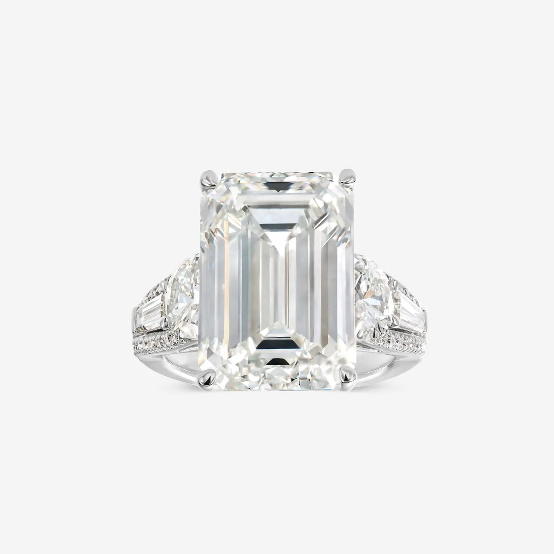 merald Cut Three-Stone Engagement Ring Cushion & Baguette Side Stones & Split Pave Diamond Band
