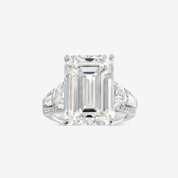 merald Cut Three-Stone Engagement Ring Cushion & Baguette Side Stones & Split Pave Diamond Band