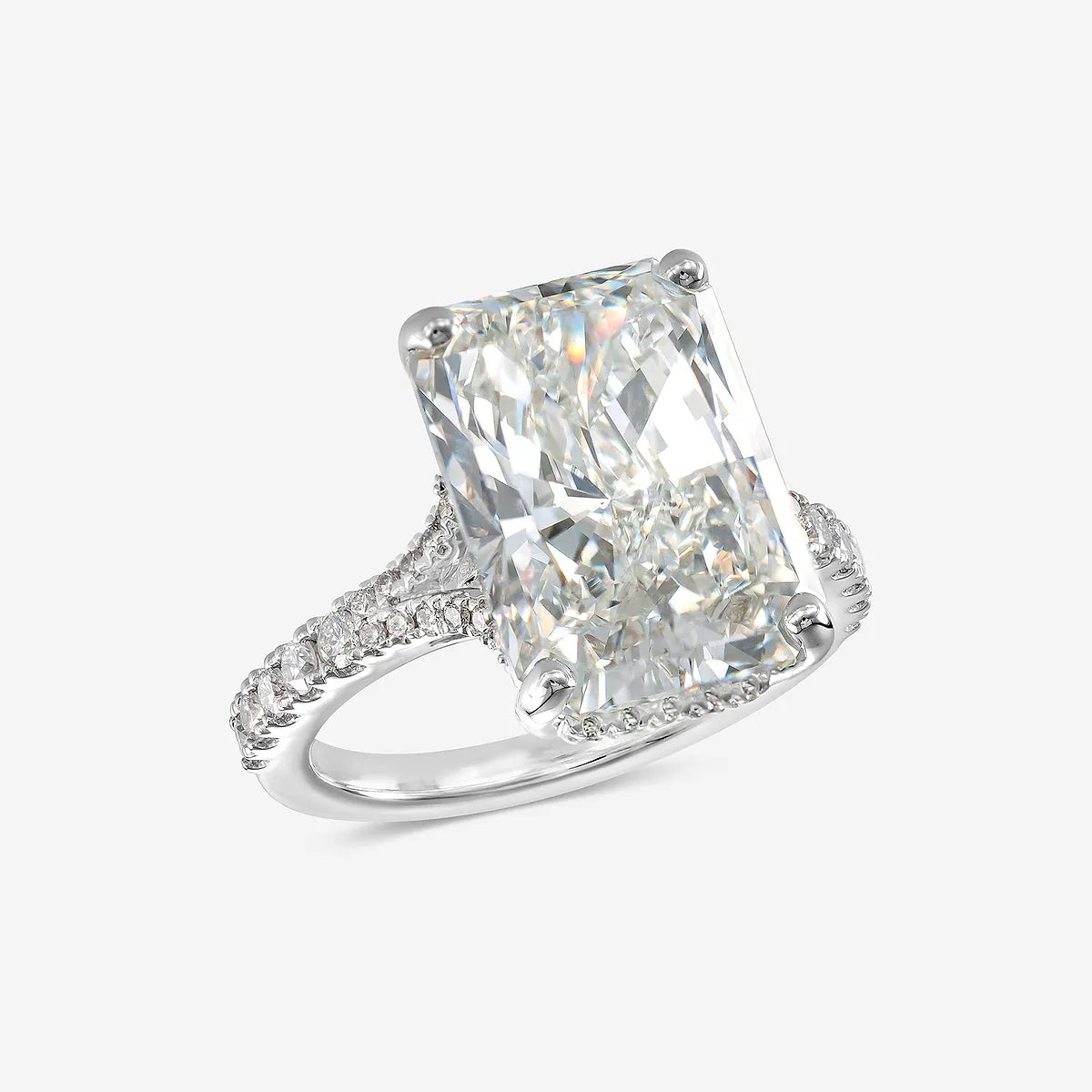 Radiant Cut Solitaire Ring with Hidden Halo & Micro Pave Diamond Band