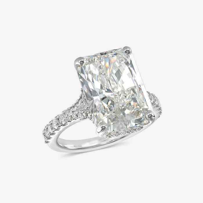 Radiant Cut Solitaire Ring with Hidden Halo & Micro Pave Diamond Band