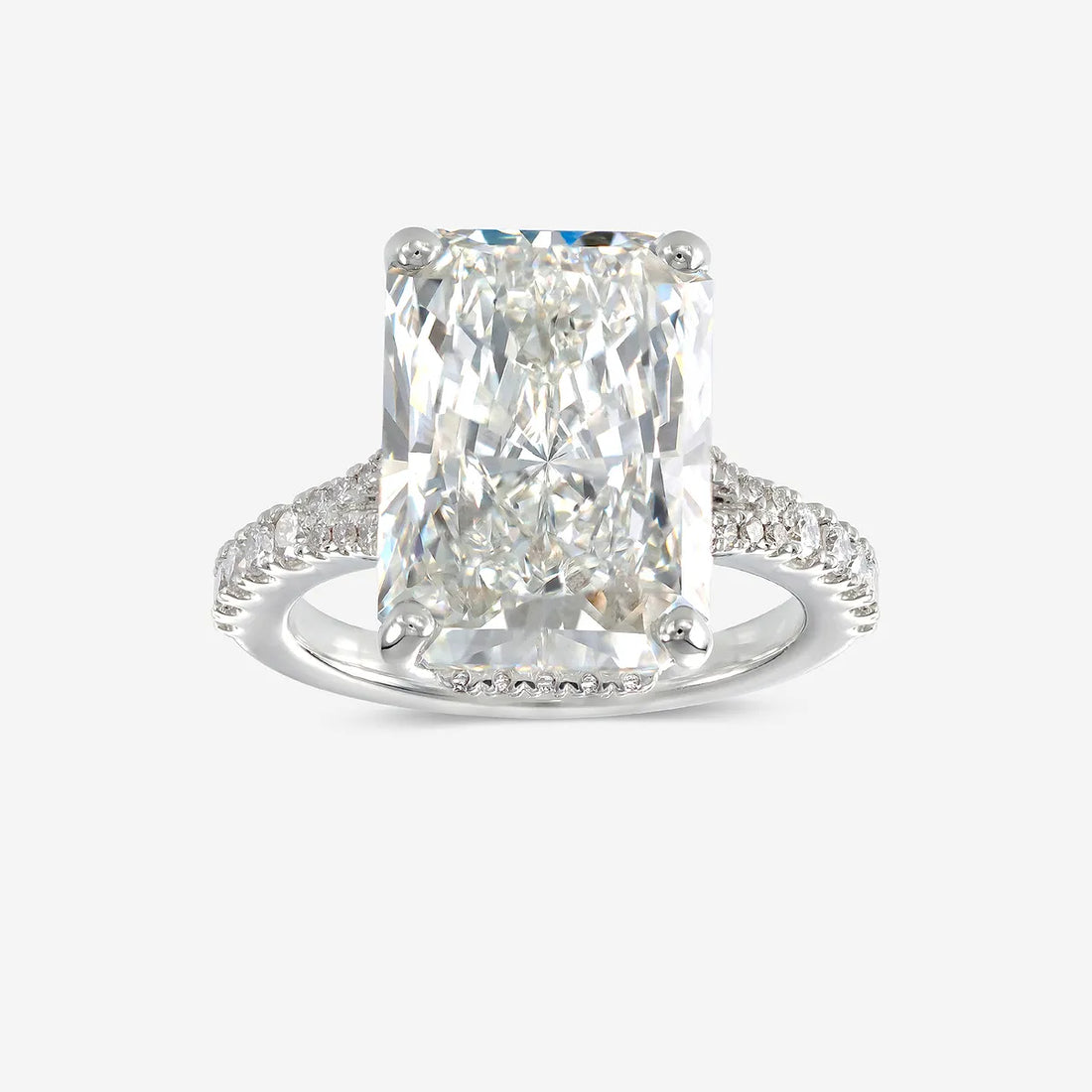 Radiant Cut Solitaire Ring with Hidden Halo & Micro Pave Diamond Band