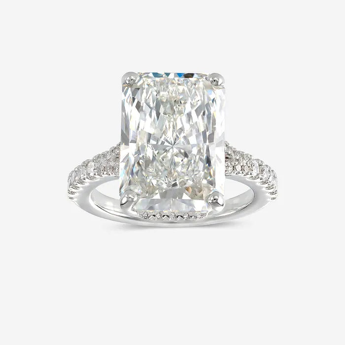 Radiant Cut Solitaire Ring with Hidden Halo & Micro Pave Diamond Band