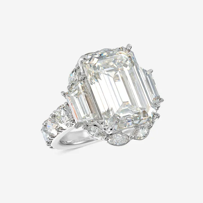 Emerald Cut Five-Stone Ring   Trapezoid Side Stones & Marquise Pave Diamond Band