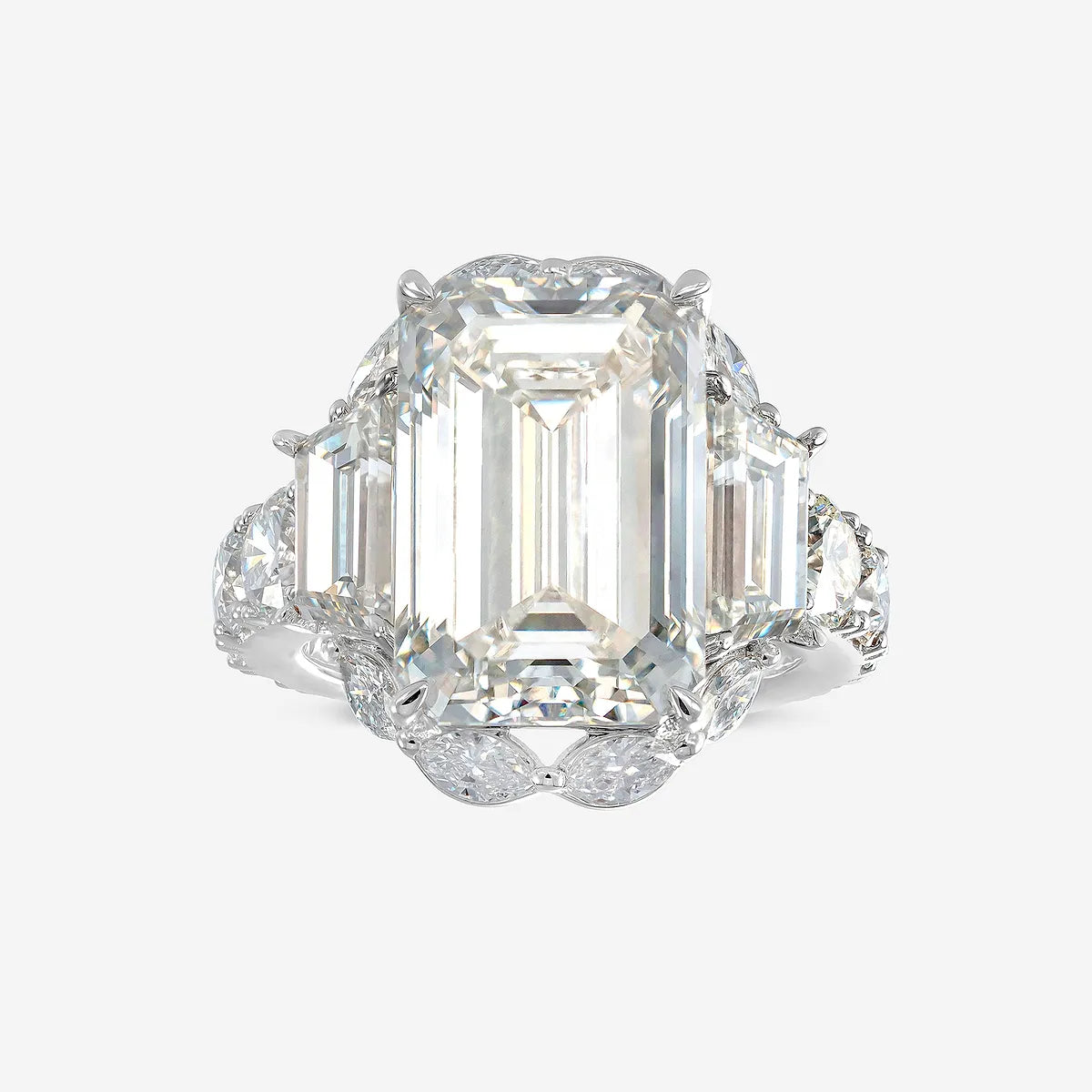 Emerald Cut Five-Stone Ring   Trapezoid Side Stones & Marquise Pave Diamond Band