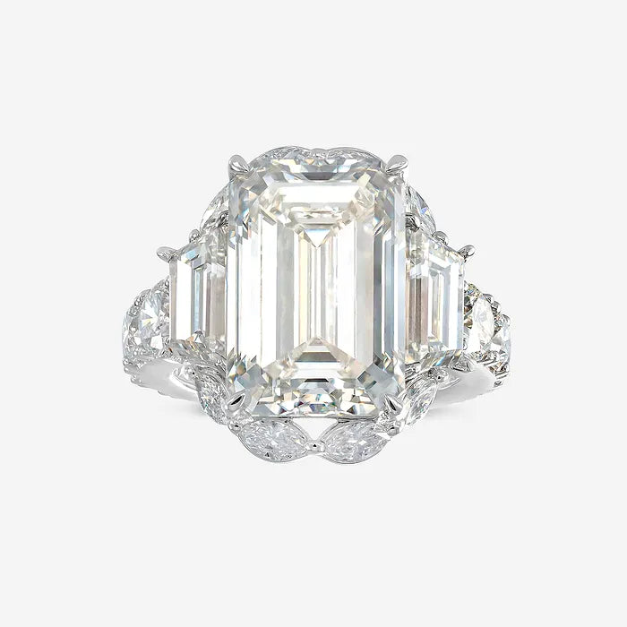 Emerald Cut Five-Stone Ring   Trapezoid Side Stones & Marquise Pave Diamond Band