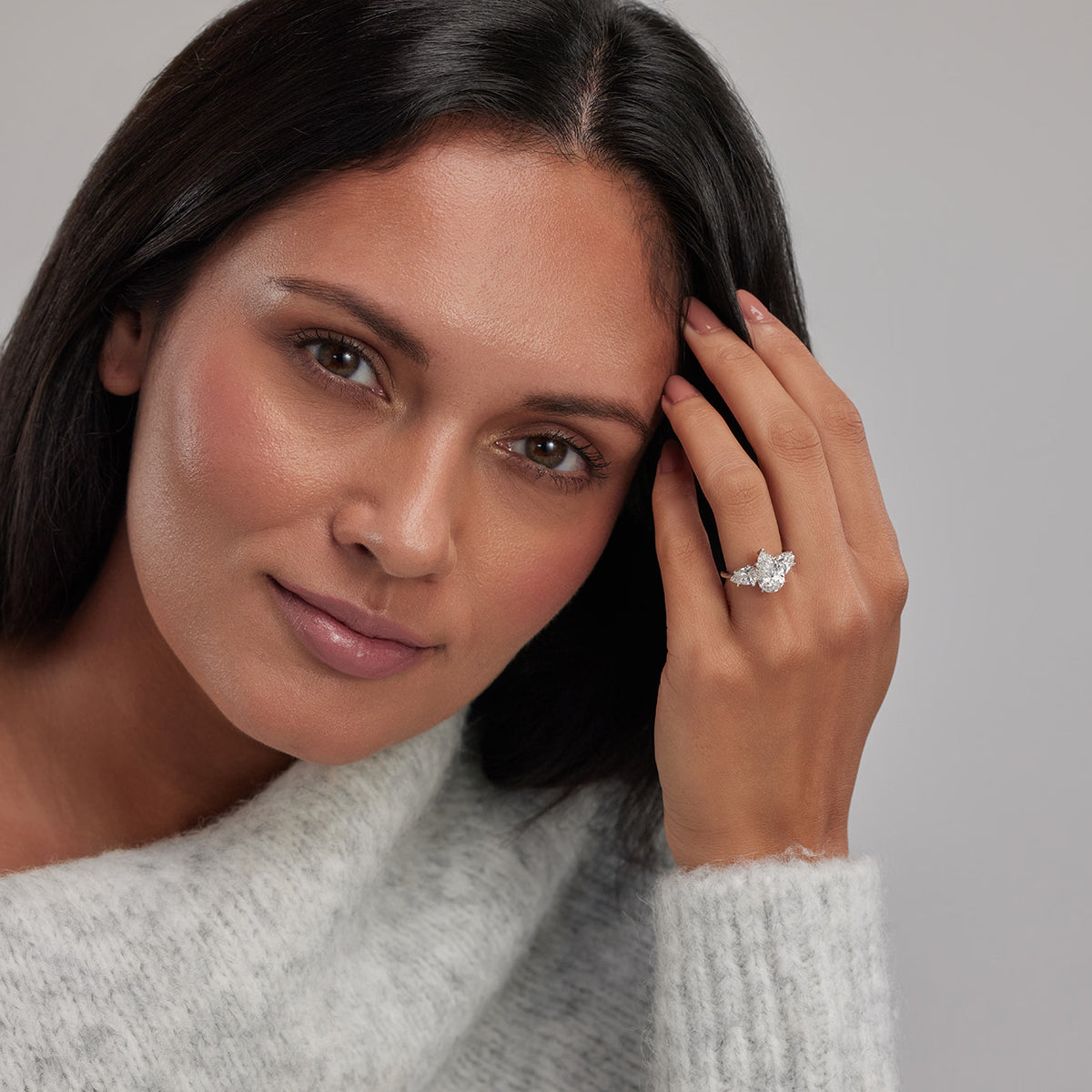 Pear Lab Grown Diamond Three-Stone Engagement Ring