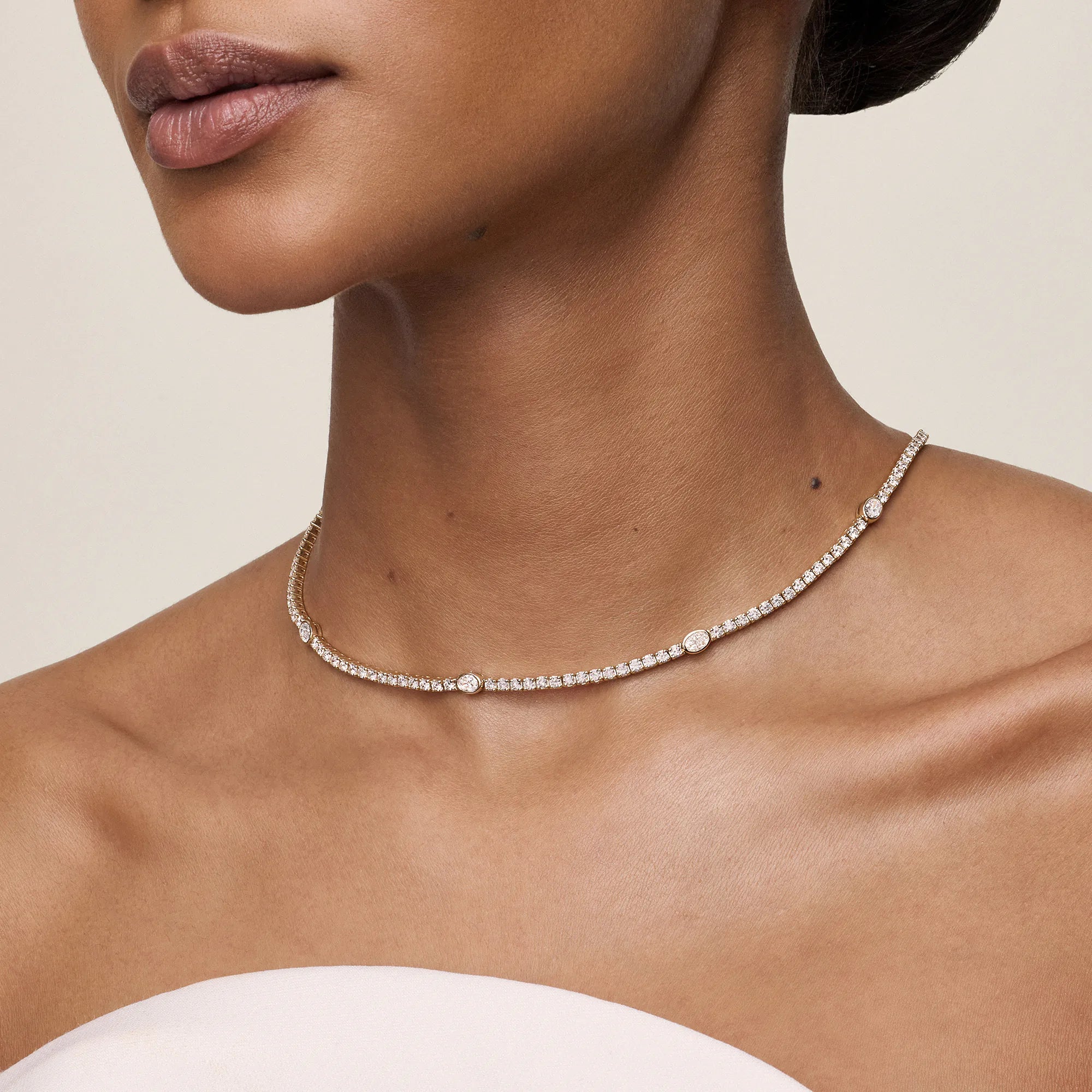 Empowera Oval Lab Grown Diamond Station Tennis Necklace