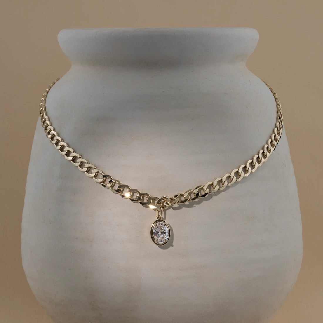 Dainty Oval Lab Diamond Solitaire Necklace in Solid Gold