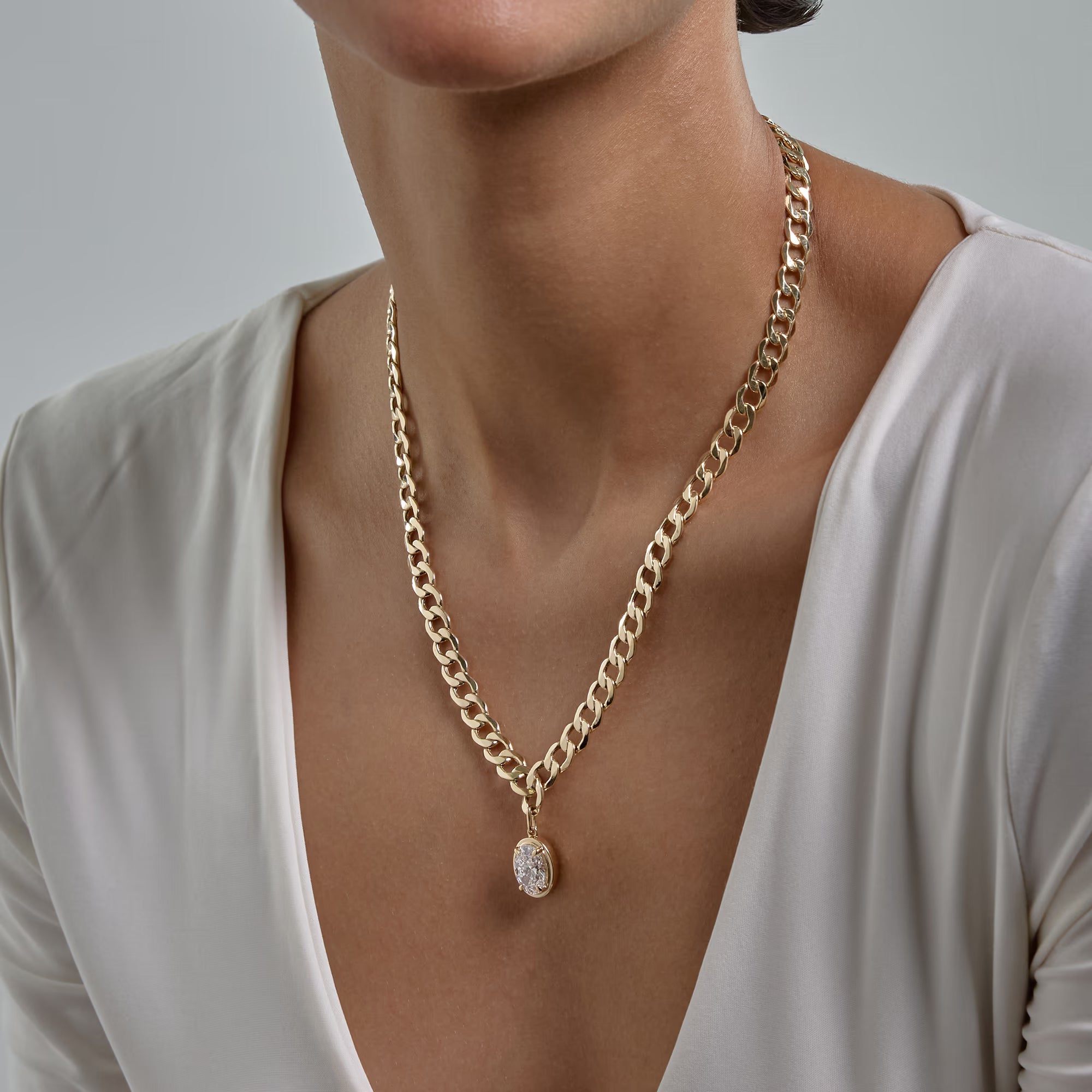 Dainty Oval Lab Diamond Solitaire Necklace in Solid Gold
