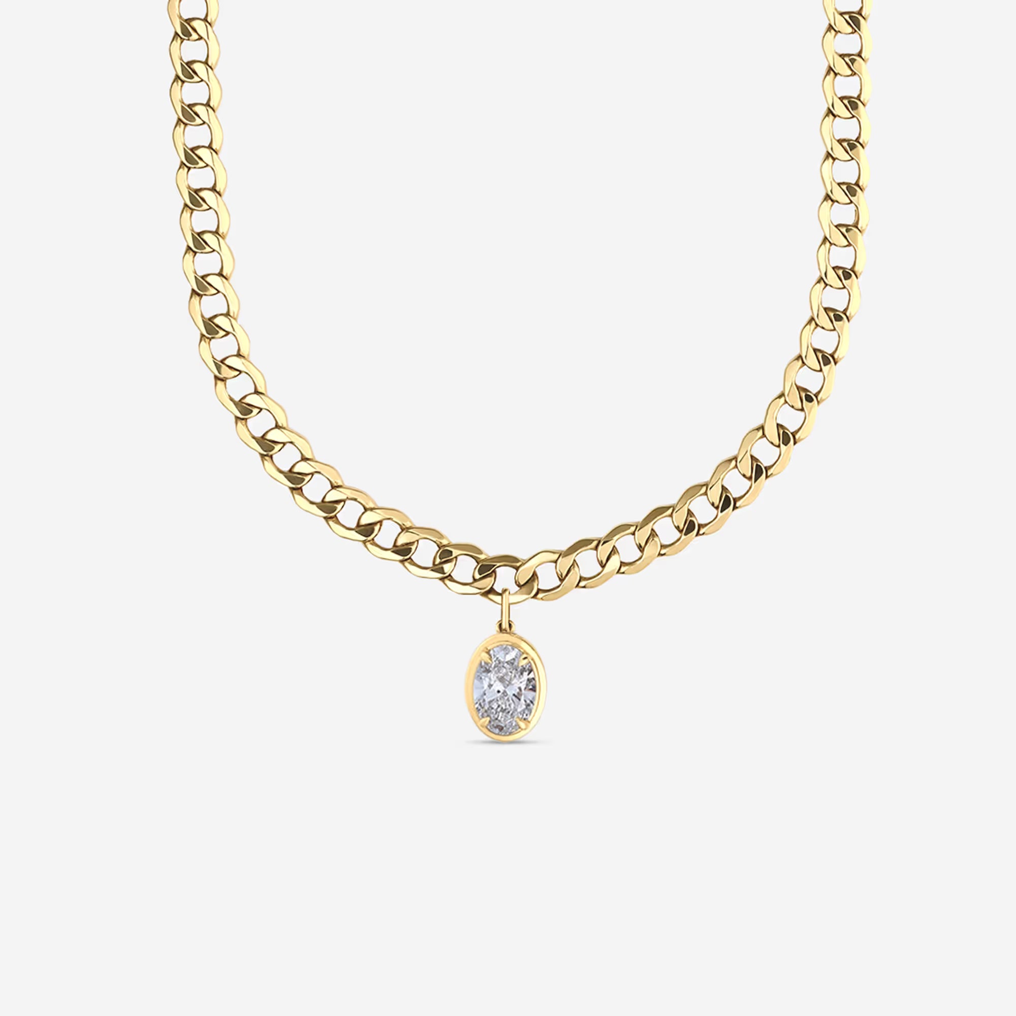 Dainty Oval Lab Diamond Solitaire Necklace in Solid Gold