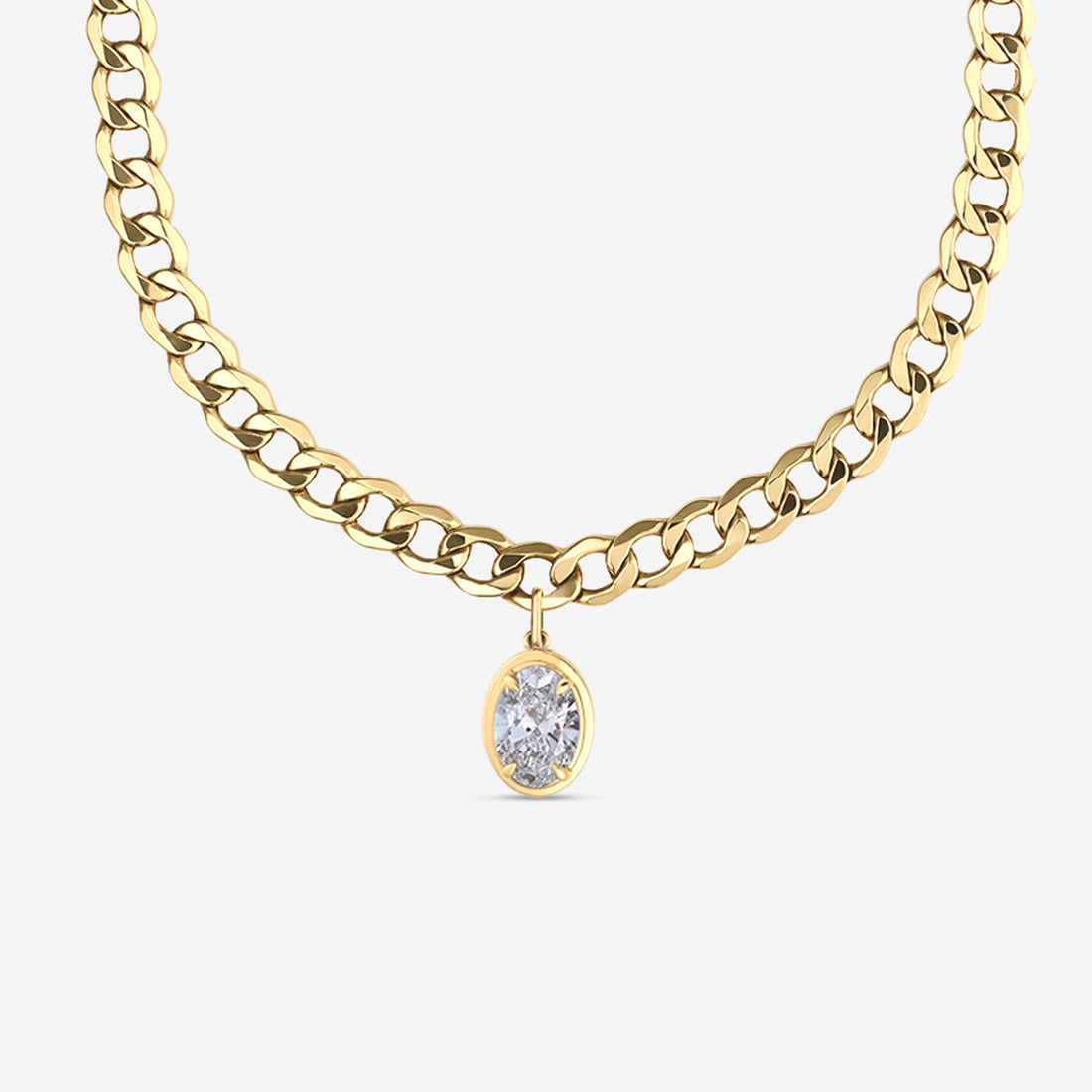 Dainty Oval Lab Diamond Solitaire Necklace in Solid Gold