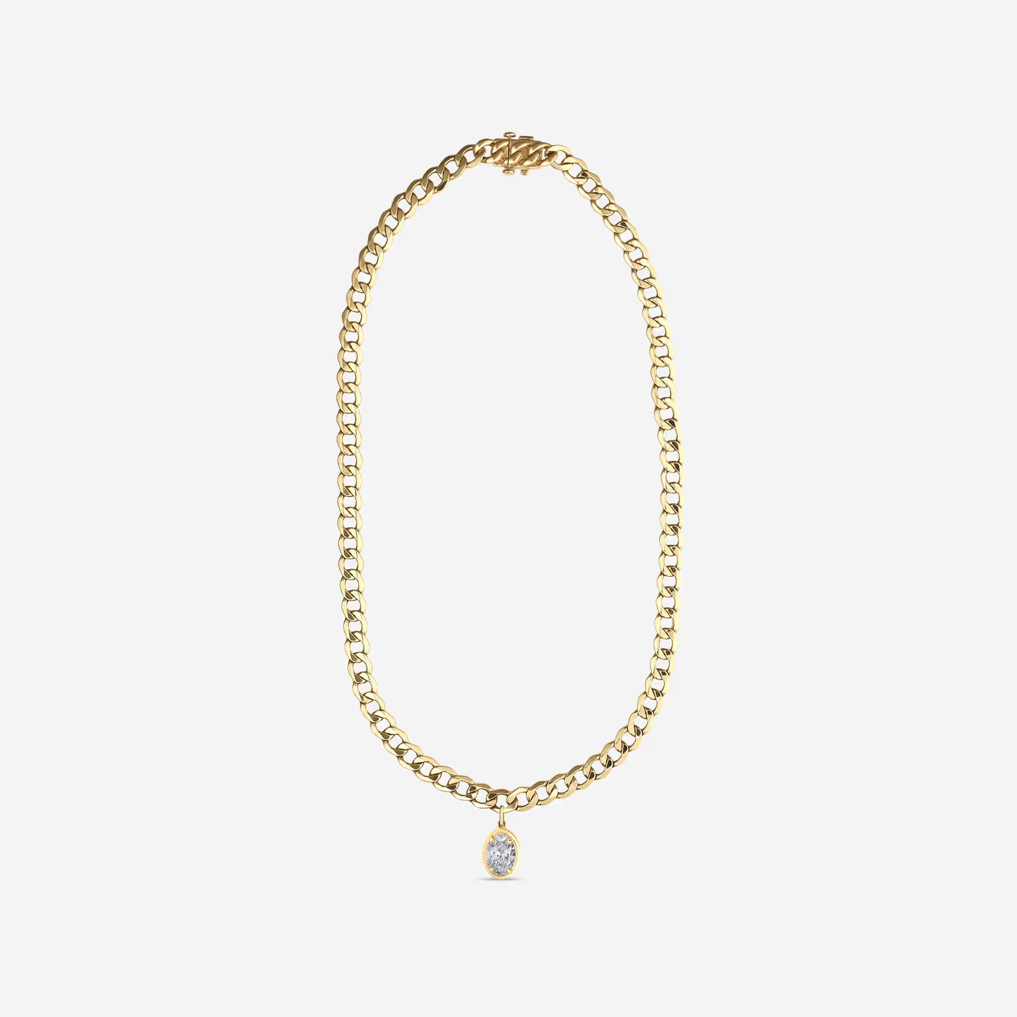 Dainty Oval Lab Diamond Solitaire Necklace in Solid Gold