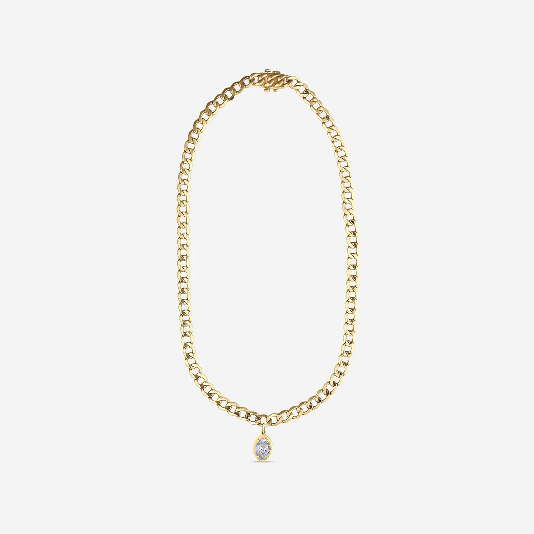 Dainty Oval Lab Diamond Solitaire Necklace in Solid Gold