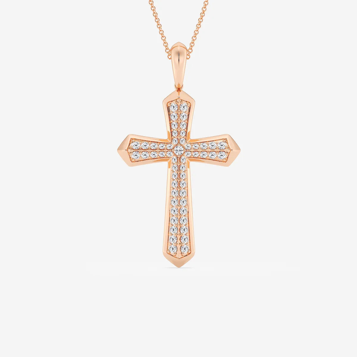Divina Round Lab Grown Diamond Double Row Cross Pendant in Sterling Silver