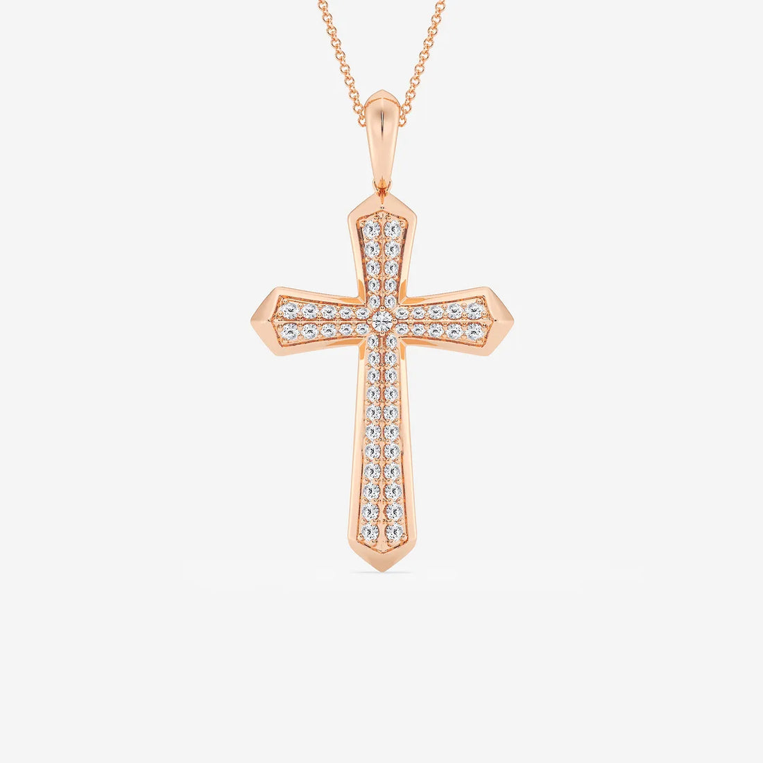 Divina Round Lab Grown Diamond Double Row Cross Pendant in Sterling Silver